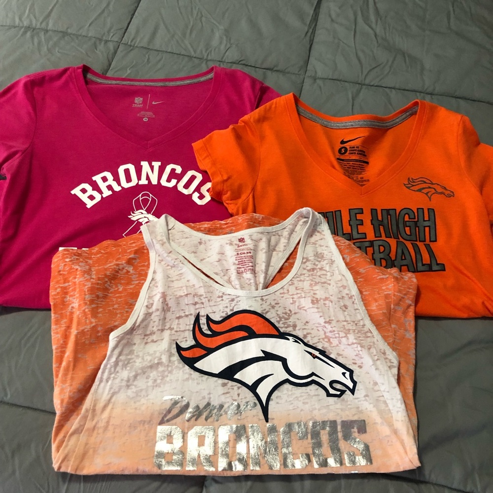 Three Denver Broncos shirts